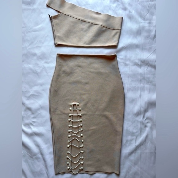 Boutique Blush Pink Ribbed Pearl Co Ord Set Large - Picture 15 of 15